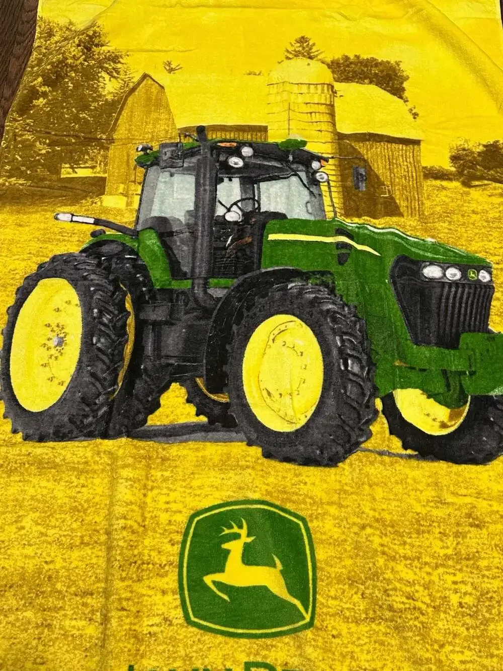 Vintage John Deere Tractor Print 100% Cotton Beach Towel with Plaid Border